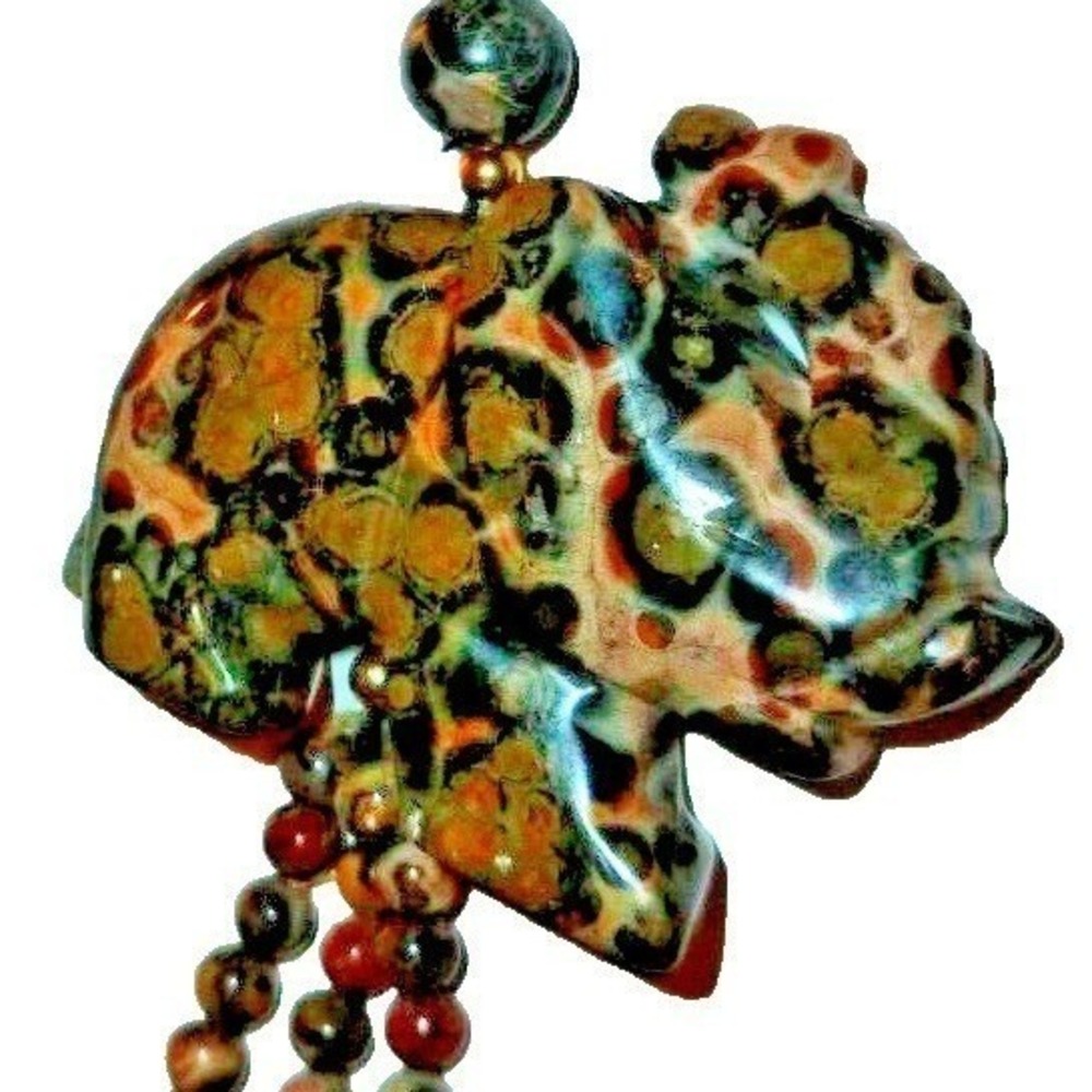 Leopard Skin Jasper Bear Pendant Beaded Necklace Natural Stone Animal Totem